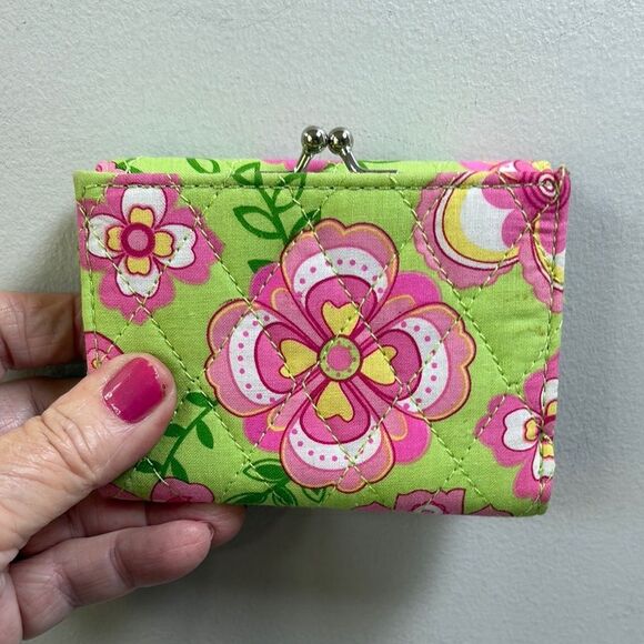Quilted Floral Pink and Green Women's Wallet - Picture 2 of 4